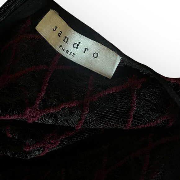 Sandro Paris Burgundy and Black Lace Mini Dress Size 2 - Picture 11 of 11
